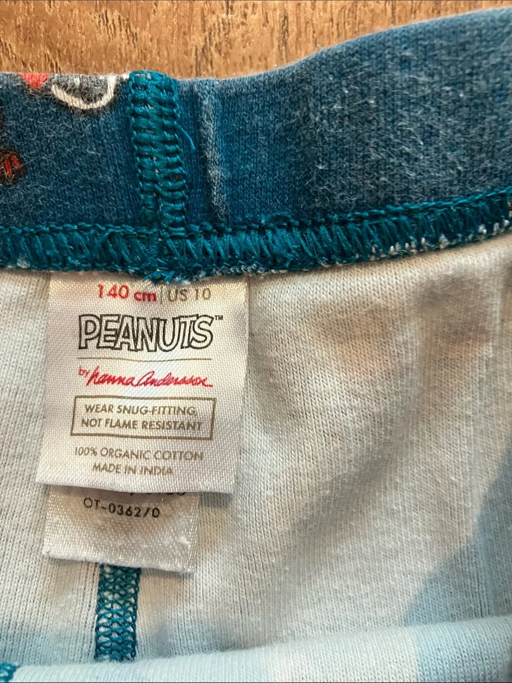 Hanna Andersson Peanuts Blue green Kids 10 pajama pants Snoopy